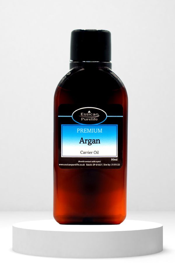 Essican Purelife Argan oil 50ml in an amber bottle.